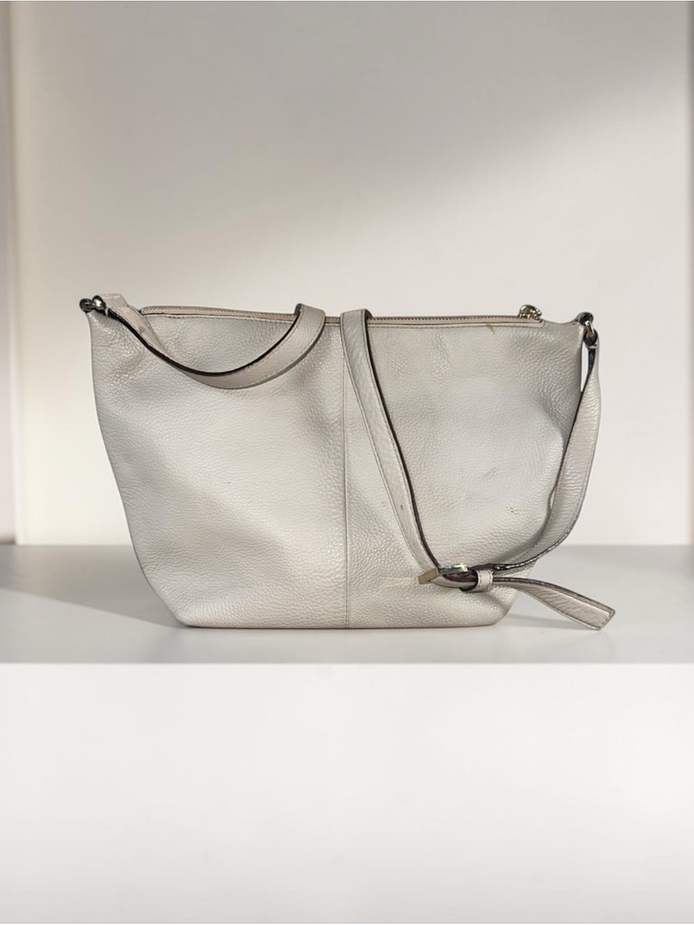 Kate Spade New York Hobo Bag Beige Pebbled Leather Crossbody